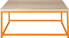 Load image into Gallery viewer, Orange metal table with whitewash stain ash wood made in UK - front view square frame