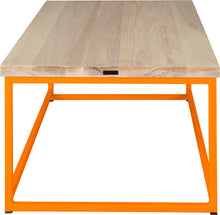 Load image into Gallery viewer, Orange metal table with whitewash stain ash wood made in UK - side view square frame