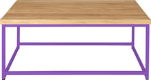 Load image into Gallery viewer, Purple metal table with natural stain ash wood made in UK - front view square frame
