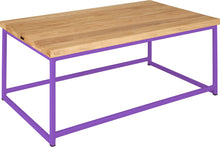 Load image into Gallery viewer, Purple metal table with natural stain ash wood made in UK - angle view square frame