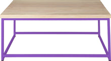 Load image into Gallery viewer, Purple metal table with whitewash stain ash wood made in UK - front view square frame