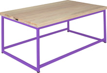 Load image into Gallery viewer, Purple metal table with whitewash stain ash wood made in UK - angle view square frame