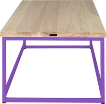 Load image into Gallery viewer, Purple metal table with whitewash stain ash wood made in UK - side view square frame