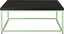 Load image into Gallery viewer, Mint green metal table with black stain ash wood made in UK - front view square frame