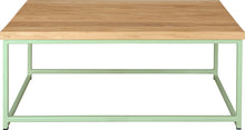 Load image into Gallery viewer, Mint green metal table with natural stain ash wood made in UK - front view square frame