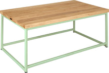 Load image into Gallery viewer, Mint green metal table with natural stain ash wood made in UK - angle view square frame