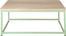 Load image into Gallery viewer, Mint green metal table with whitewash stain ash wood made in UK - front view square frame