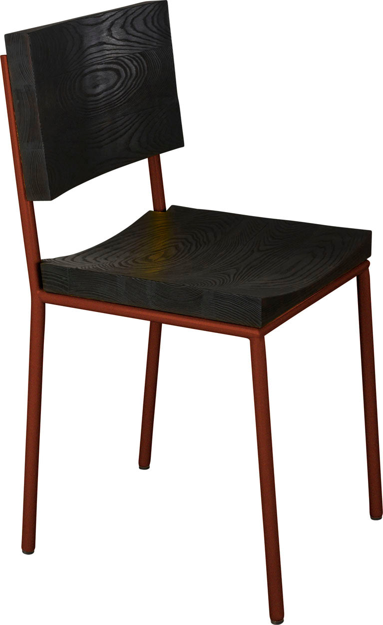 Copper metal chair with black stain ash wood made in UK - angle view round frame