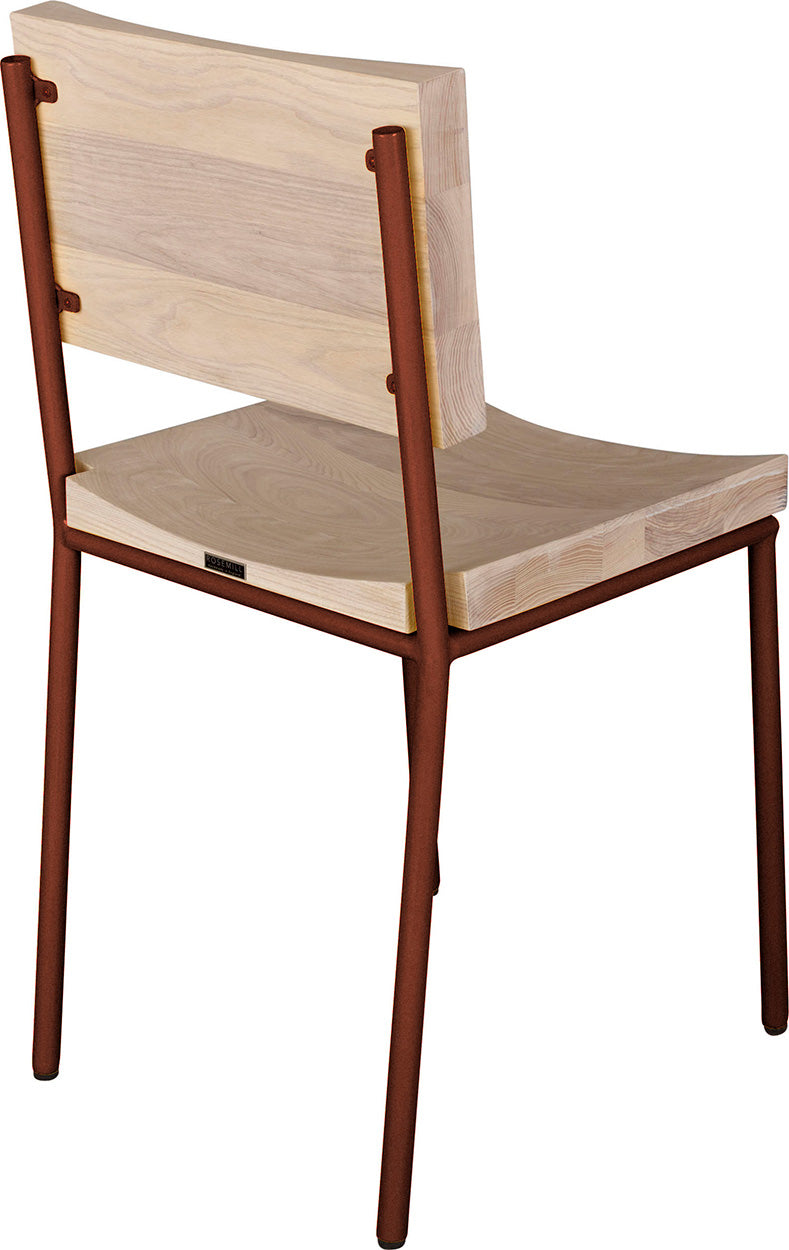 Copper metal chair with whitewash stain ash wood made in UK - back side view round frame