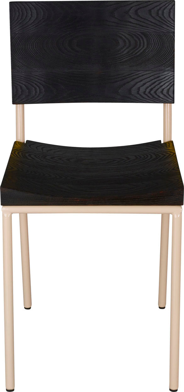 Off White metal chair with black stain ash wood made in UK - front view round frame