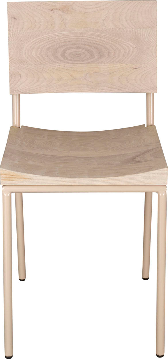 Off White metal chair with whitewash stain ash wood made in UK - front view round frame