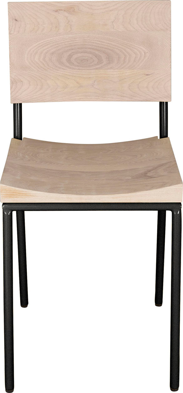 Gloss black metal chair with whitewash stain ash wood made in UK - front view round frame