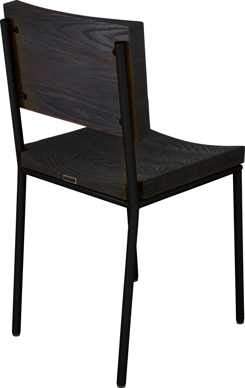 Black metal with black stain ash wood made in UK - back side view round frame