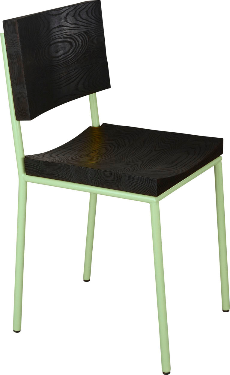 Mint green with black stain ash wood made in UK - angle view round frame