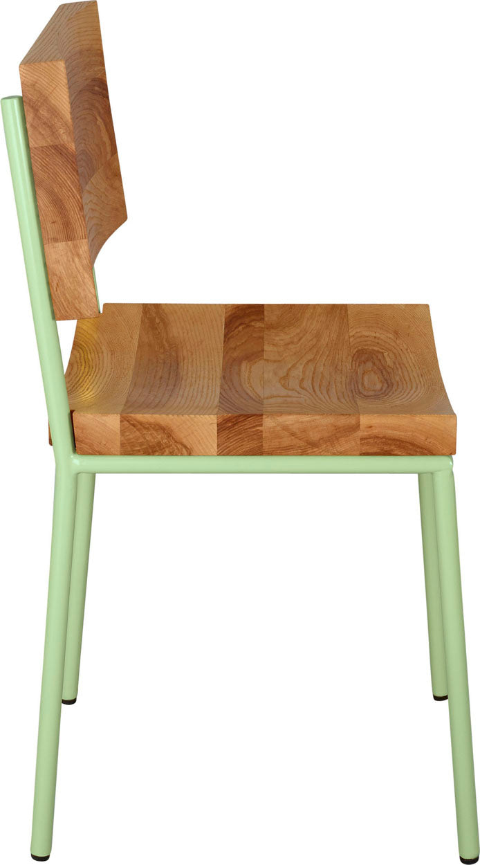 Mint green with natural stain ash wood made in UK - side view round frame