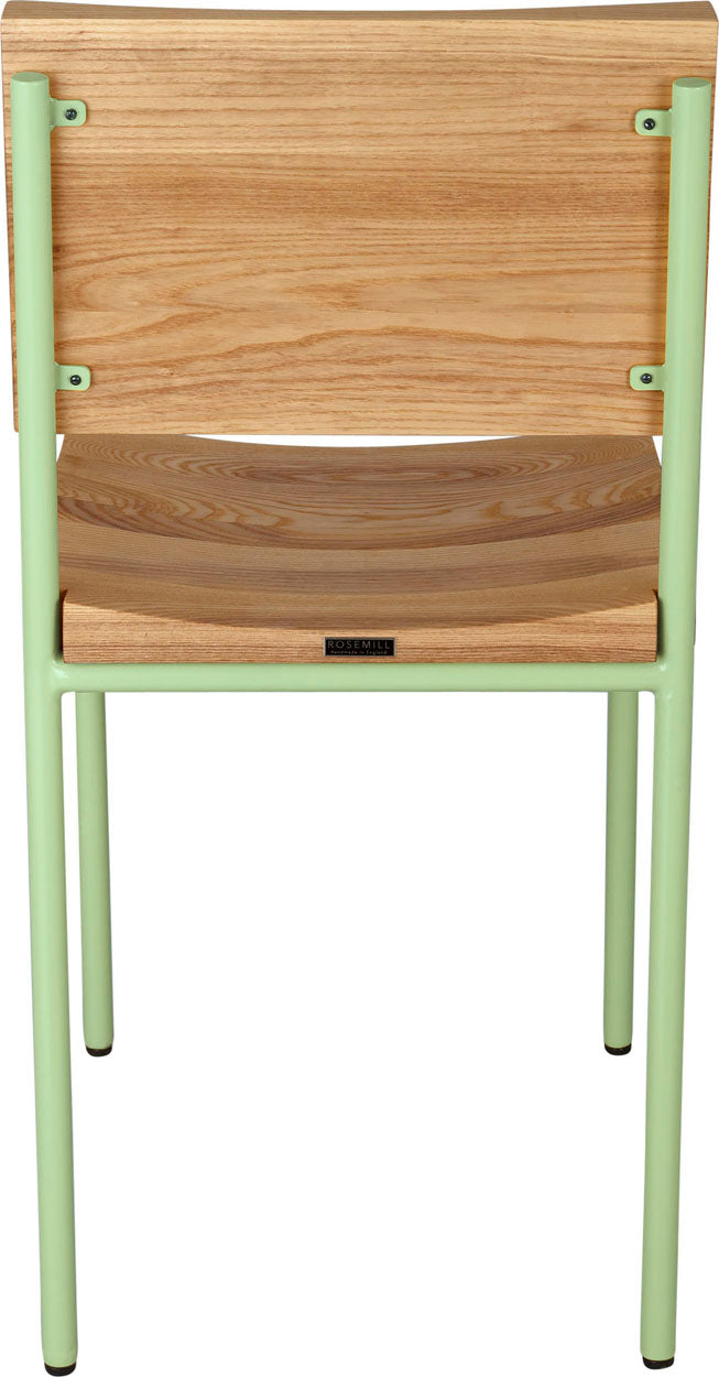 Mint green with natural stain ash wood made in UK - back view round frame
