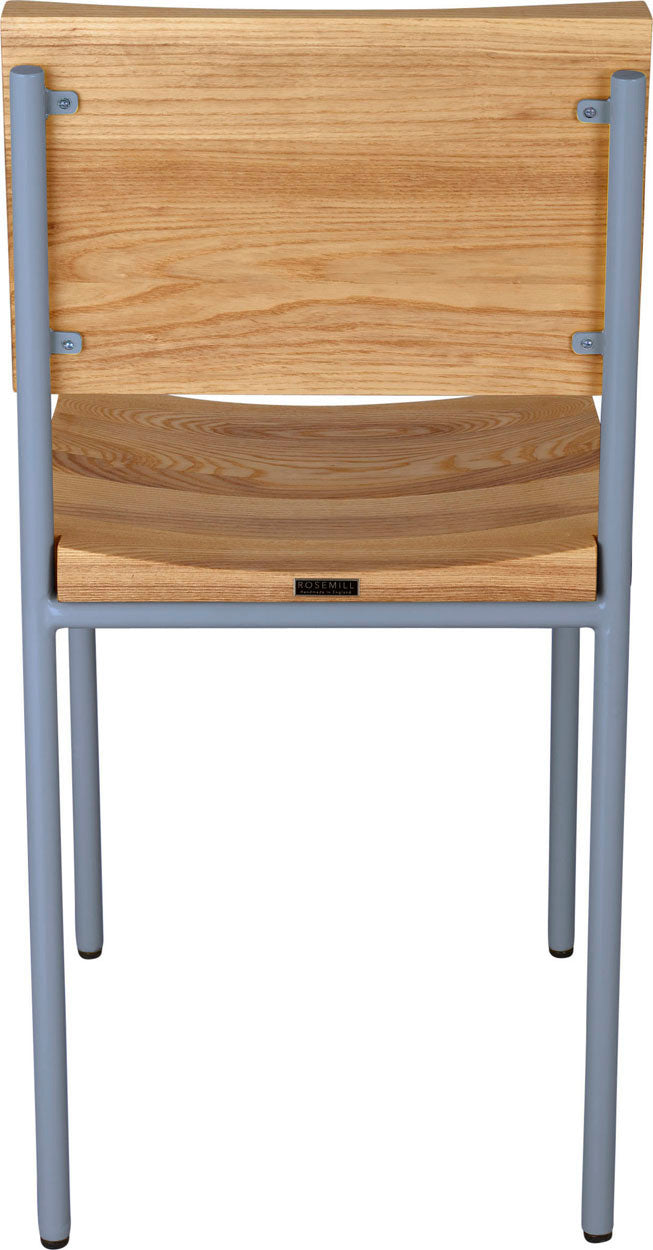 Shaker blue with natural stain ash wood made in UK - back view round frame