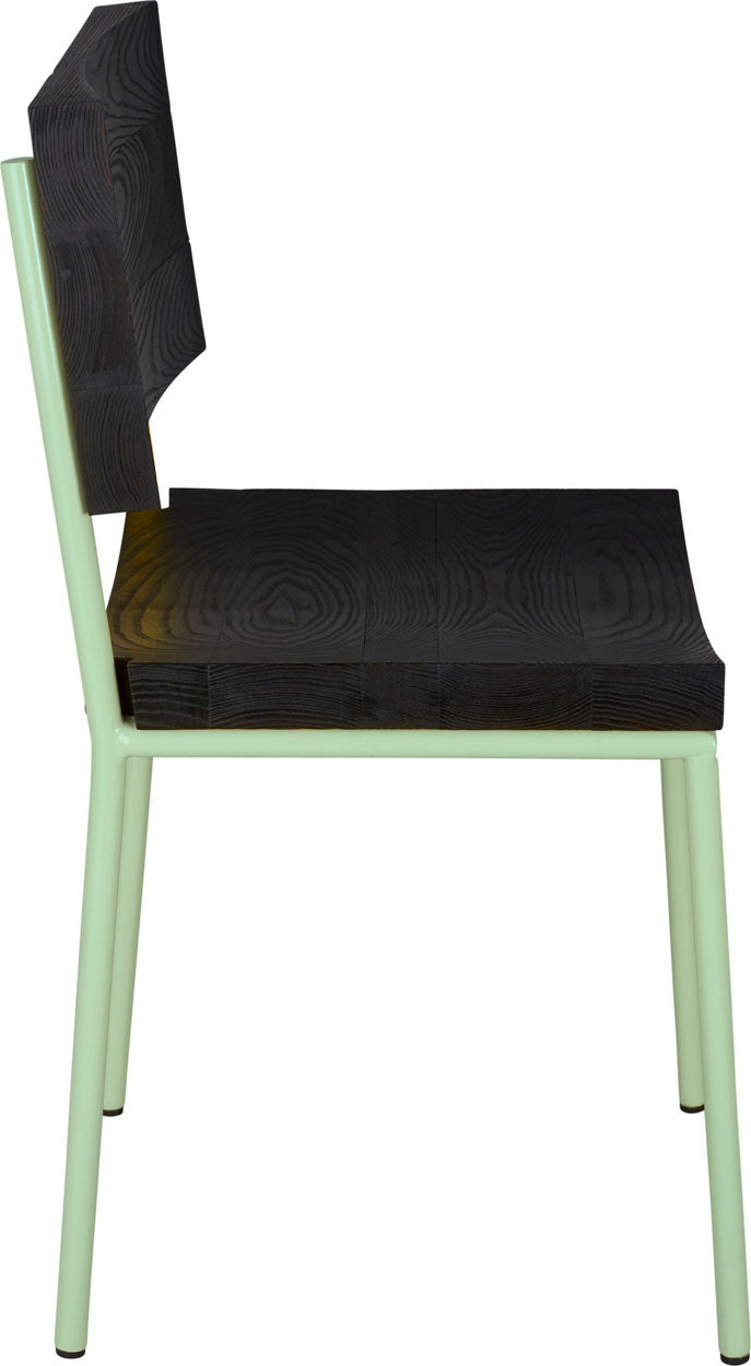 Mint green with black stain ash wood made in UK - side view round frame