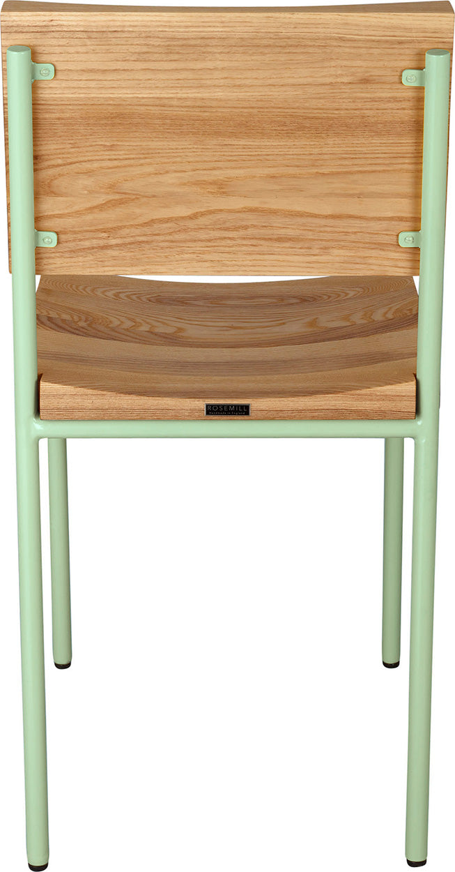 Mint green with natural stain ash wood made in UK - back view round frame