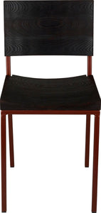 Copper metal chair with black stain ash wood made in UK - front view square frame