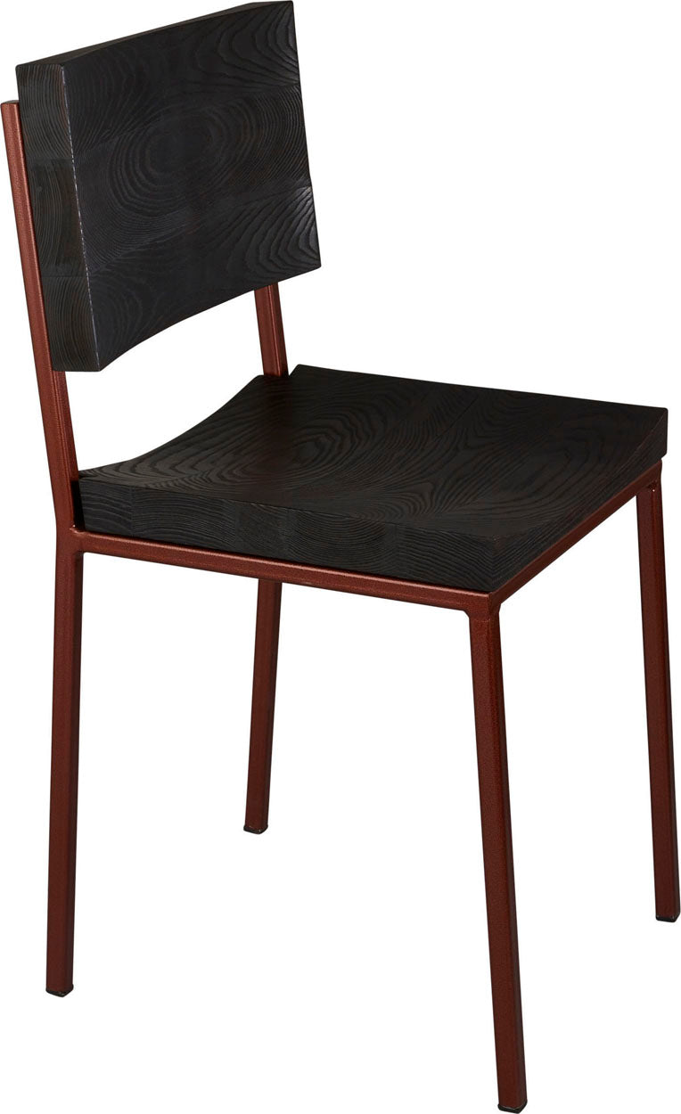 Copper metal chair with black stain ash wood made in UK - angle view square frame