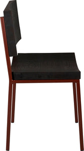 Copper metal chair with black stain ash wood made in UK - side view square frame