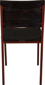 Copper metal chair with black stain ash wood made in UK - back view square frame