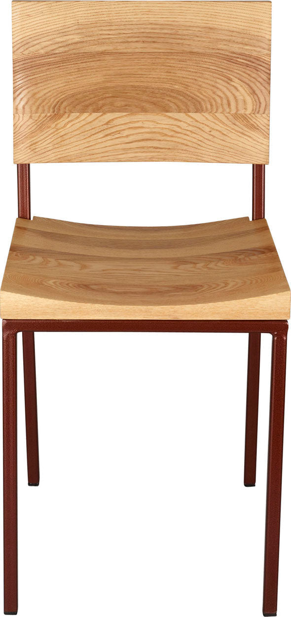 Copper metal chair with natural stain ash wood made in UK - front view square frame
