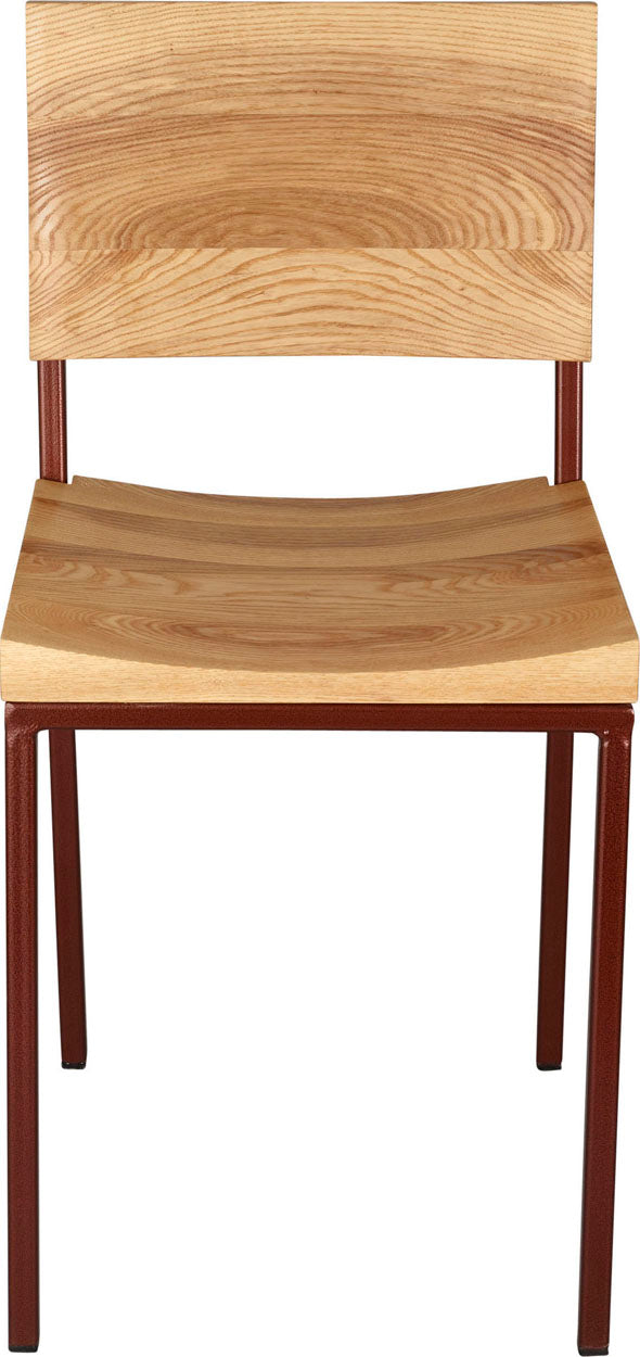 Copper metal chair with natural stain ash wood made in UK - front view square frame