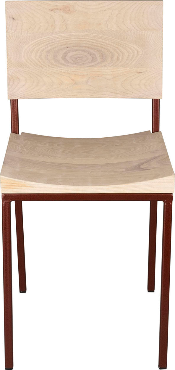 Copper metal chair with whitewash stain ash wood made in UK - front view square frame