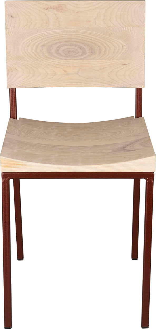 Copper metal chair with whitewash stain ash wood made in UK - front view square frame