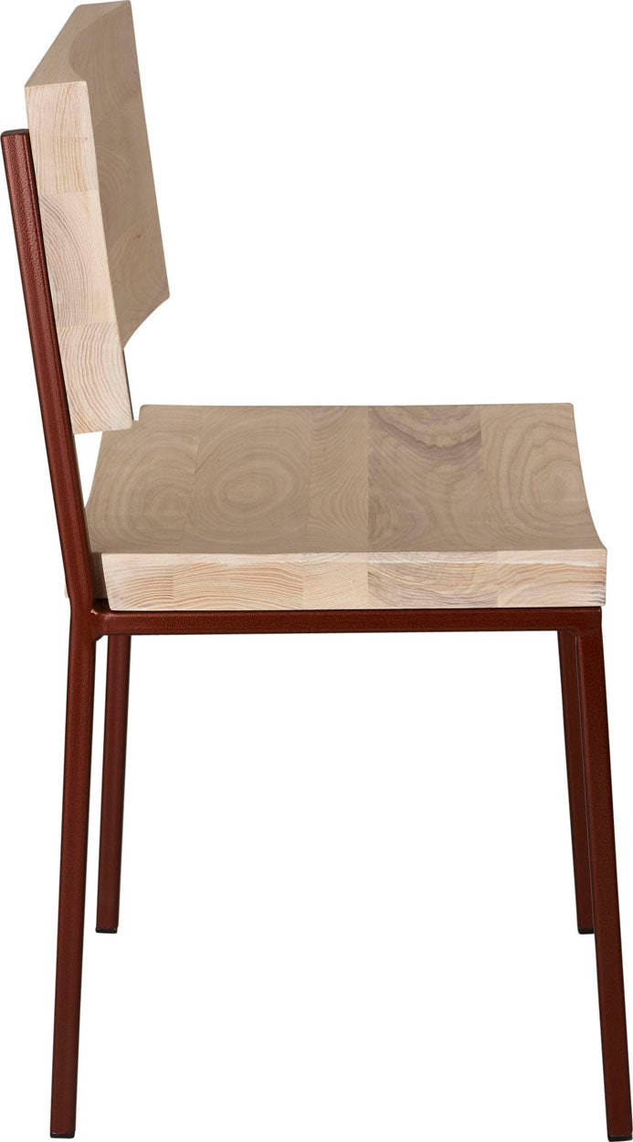 Copper metal chair with whitewash stain ash wood made in UK - side view square frame