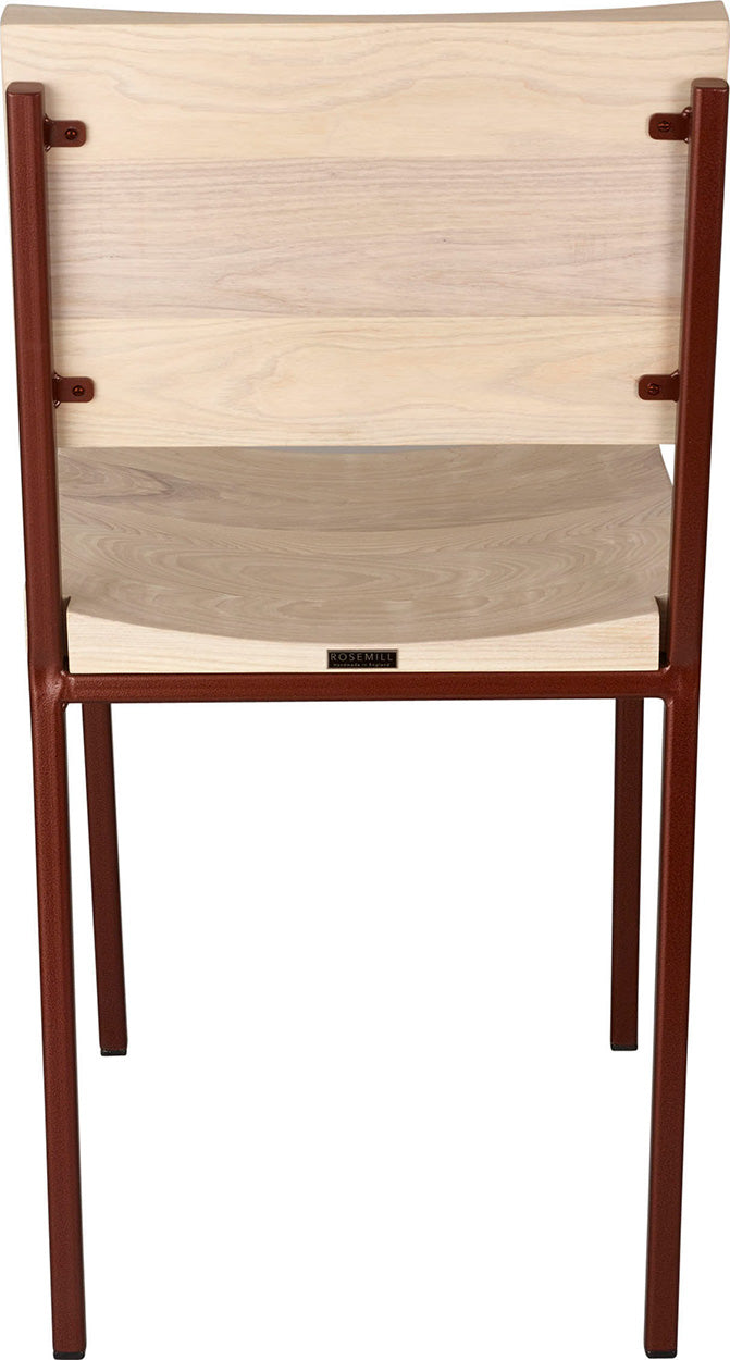 Copper metal chair with whitewash stain ash wood made in UK - back view square frame