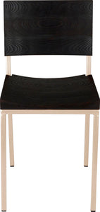 Off white metal chair with black stain ash wood made in UK - front view square frame