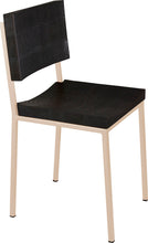 Load image into Gallery viewer, Off white metal chair with black stain ash wood made in UK - angle view square frame
