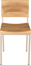 Load image into Gallery viewer, Off white metal chair with natural stain ash wood made in UK - front view square frame
