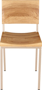 Off white metal chair with natural stain ash wood made in UK - front view square frame