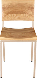 Off white metal chair with natural stain ash wood made in UK - front view square frame