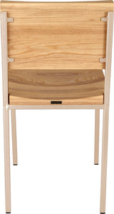 Off white metal chair with natural stain ash wood made in UK - back view square frame
