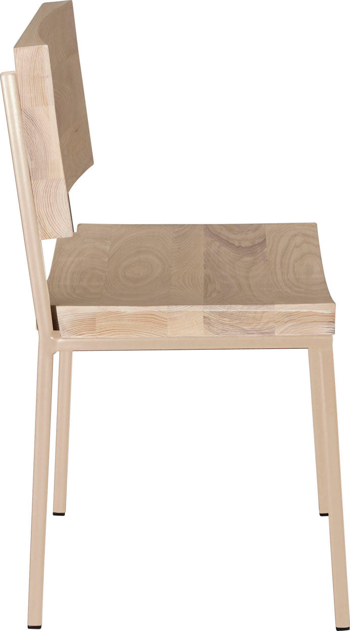 Off white metal chair with whitewash stain ash wood made in UK - side view square frame