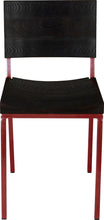 Load image into Gallery viewer, Crimson red metal chair with black stain ash wood made in UK - front view square frame

