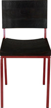 Load image into Gallery viewer, Crimson red metal chair with black stain ash wood made in UK - front view square frame
