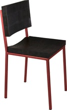 Load image into Gallery viewer, Crimson red metal chair with black stain ash wood made in UK - angle view square frame
