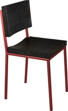 Load image into Gallery viewer, Crimson red metal chair with black stain ash wood made in UK - angle view square frame
