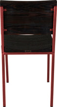 Load image into Gallery viewer, Crimson red metal chair with black stain ash wood made in UK - back view square frame
