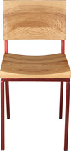 Load image into Gallery viewer, Crimson red metal chair with natural stain ash wood made in UK - front view square frame
