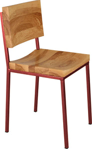 Crimson red metal chair with natural stain ash wood made in UK - angle view square frame
