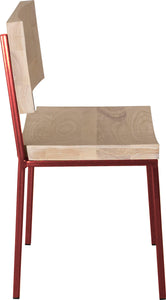 Crimson red metal chair with whitewash stain ash wood made in UK - side view square frame