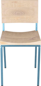 Duck-egg blue metal chair with whitewash stain ash wood made in UK - front view square frame