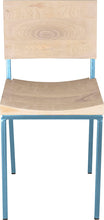 Load image into Gallery viewer, Duck-egg blue metal chair with whitewash stain ash wood made in UK - front view square frame
